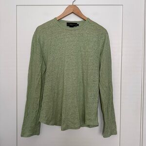 Shanghai Tang Top Shirt Womens Sz S Green 100% Linen Long Sleeve Beach Coastal